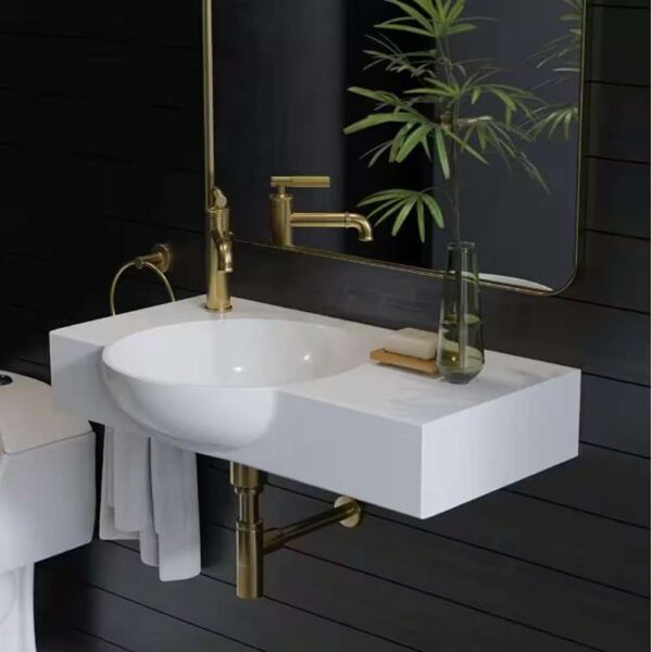Chateau 29.31 in. Left Side Faucet Wall-Mount Ceramic Rectangular Bathroom Vessel Sink in Glossy White